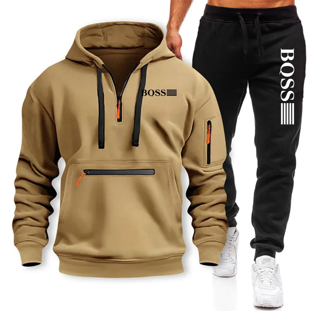 

A loose pullover hoodie and jogging pants set for men's outdoor fitness and casual sports in autumn and winter