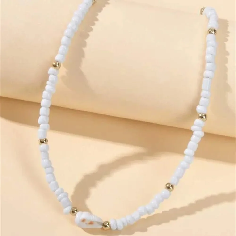Boho Vintage Shell Pendant Necklace For Women Female Fashion Baroque Geometry Natural Conch White Bead Chain Party Jewely Gift