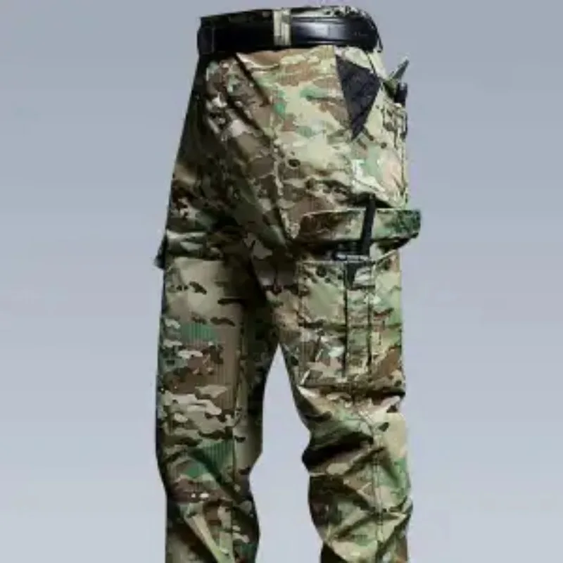 

Overalls Men's Tactical Trousers with Loose Pockets and Wear-resistant Outdoor Casual Pants Straight Stretch Camouflage Pants