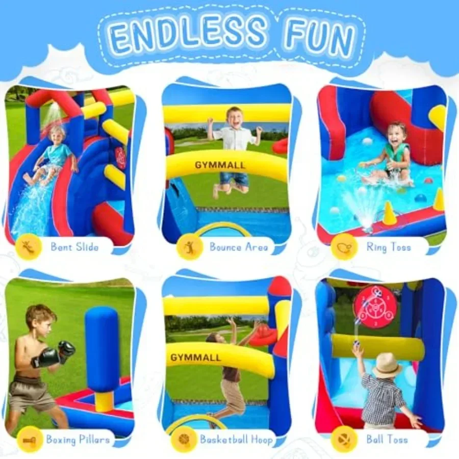Bounce House Inflatable Bouncy House for Indoor and Outdoor, 9 in 1 Water Bounce House with Slide, Bouncer, Climbing Wall, Infl