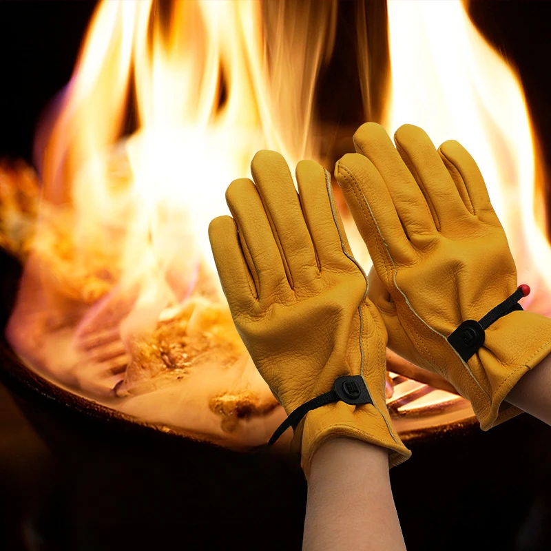 Versatile Outdoor Tools – 1 Pair of Yellow Cowhide Gloves Soft Sensitive Heat Protection Finger Guards Household Gloves