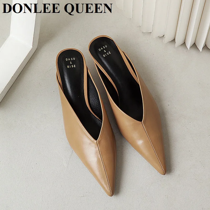 Fashion Women Slippers Pointed Toe Low Heel Mule Shoes Casual Slide Luxury Brand Slipper Female Outdoor Flip Flops Zapatos Mujer