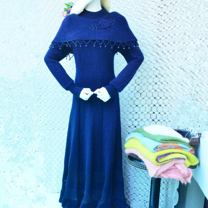 

Женский осенне-зимний модный вязаный джемпер из мягкой мохеровой шерсти с длинными рукавами и отложным воротником с кисточками, длинный свитер, платье-джемпер, топ