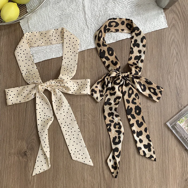 NEW Long Strip High-end Sense Polka Dot Streamer Headband Printed Imitation Silk Scarf For Women Summer Dress Decorative Belt