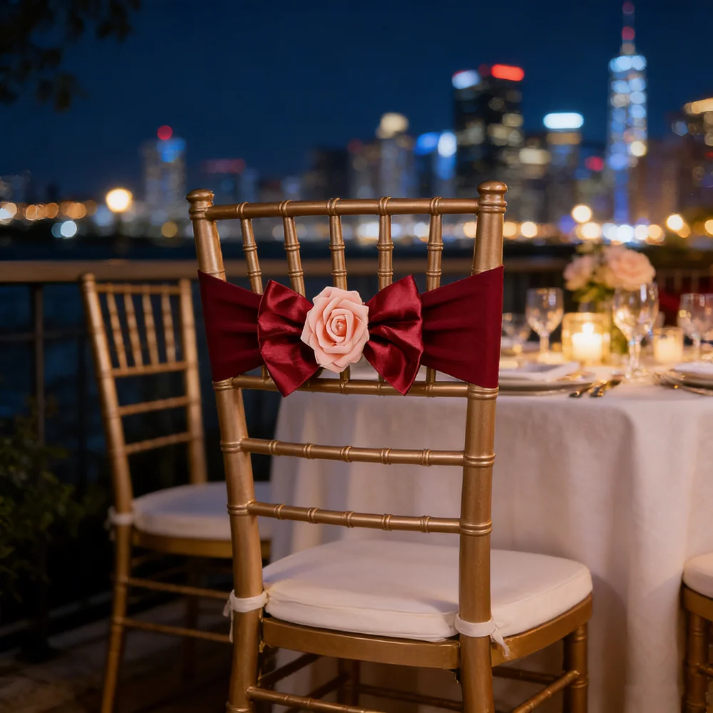 

Готовые к использованию эластичные чехлы для стульев из спандекса с бантом в виде розы для свадеб, банкетов, отелей и оформления мероприятий