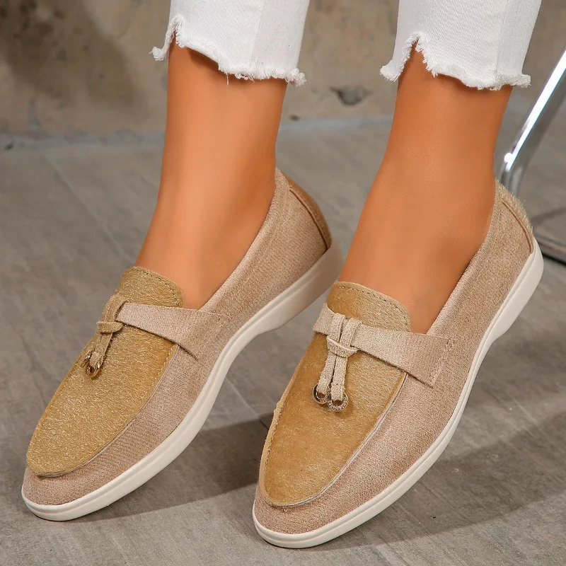 New Designer Brand Women Loafers Slip on Ladies Flats Autumn Woman Casual Flats Leather Cashmere Single Shoes Plus Size 36-43
