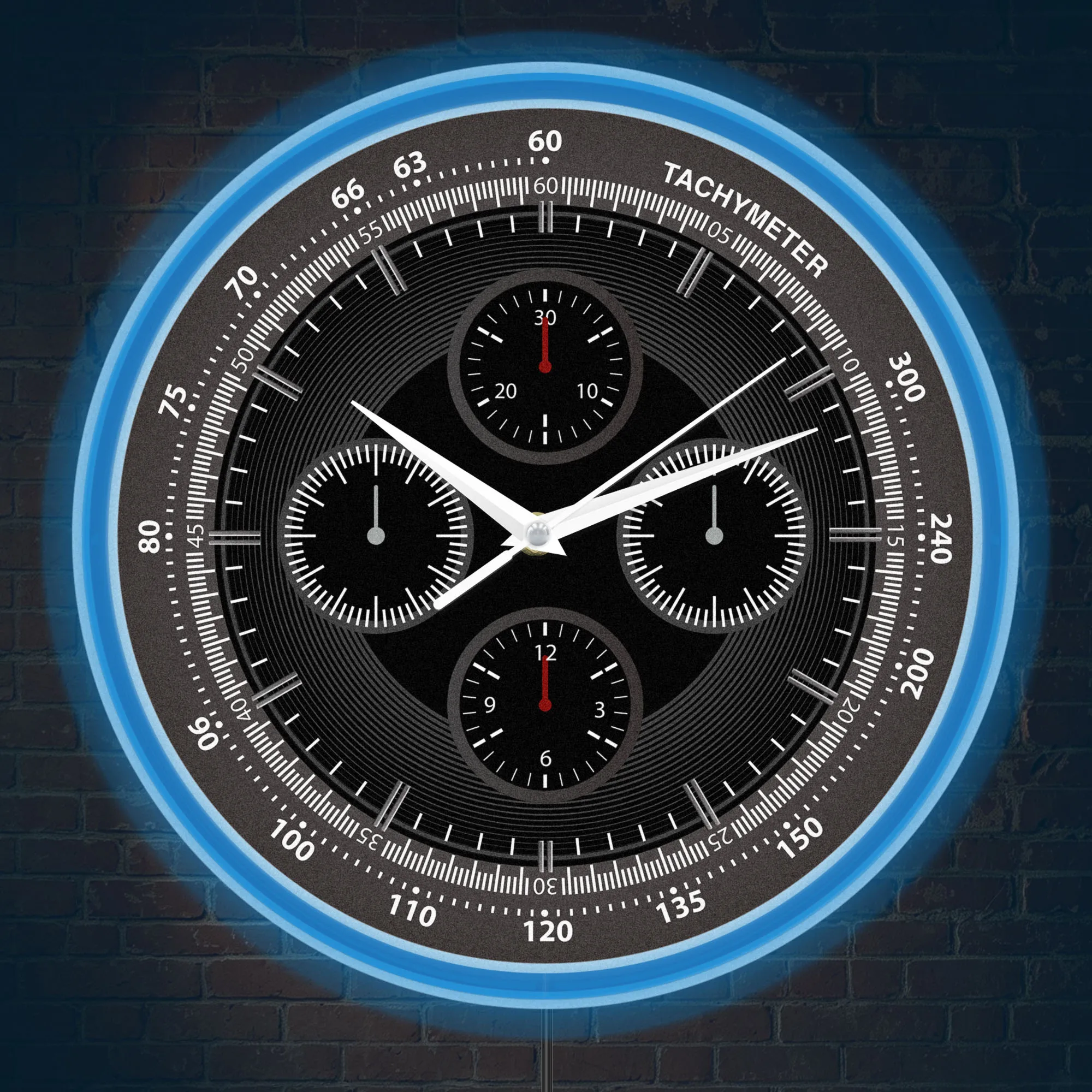 Vintage Race Car Gauge Neon Lighted Wall Clock Motorsport Tachymeter Racing Dashboard Luminous Night Light Clock Glow in Dark