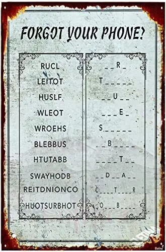 Vintage Metal Tin Sign Crossword Puzzle Tin Sign for Restroom,'Forgot Your ph... sign