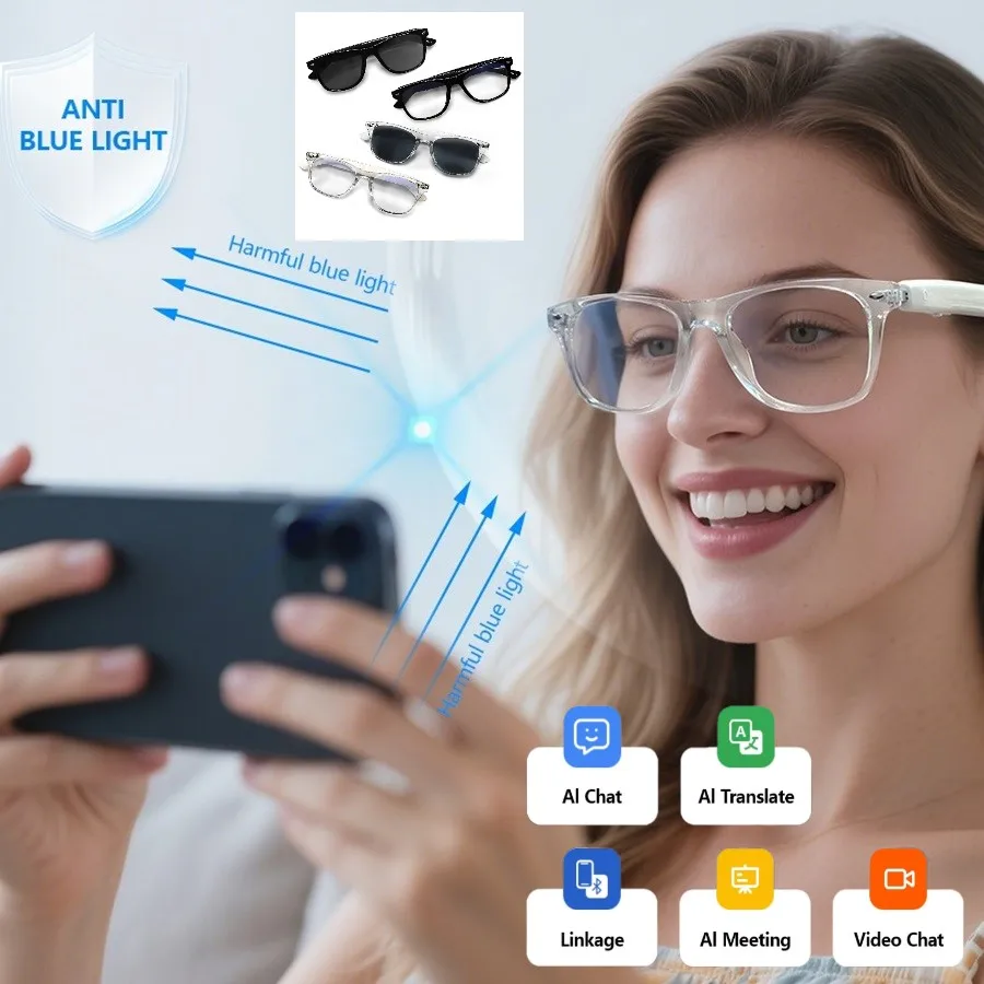 

Blue Light Protection Smart Glasses Open-ear Earphone Ultra-lightweight Translator Earbuds Intelligente Sunglasses