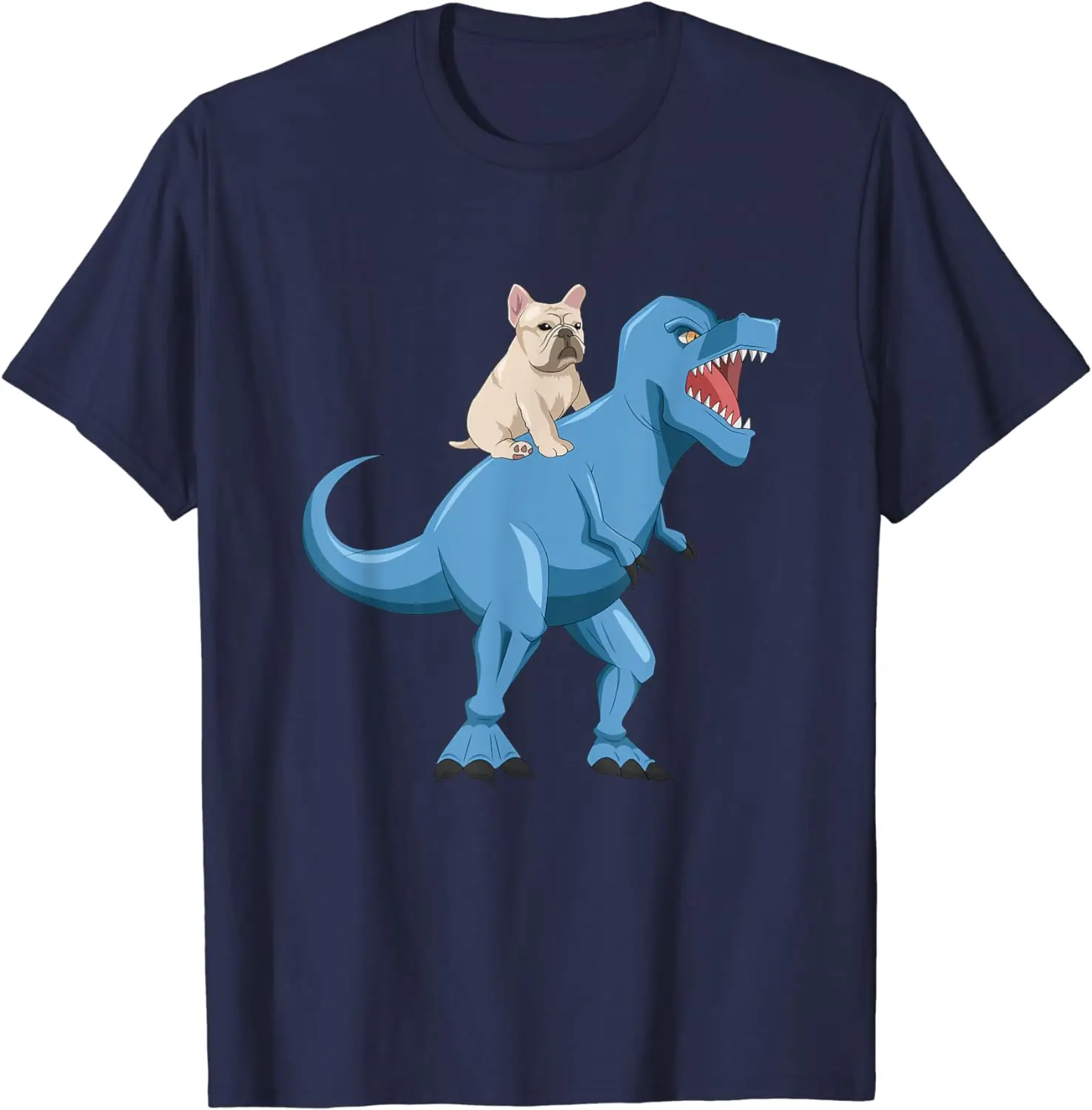 Funny French Bulldog Riding T Rex Dinosaur Graphic T Shirt