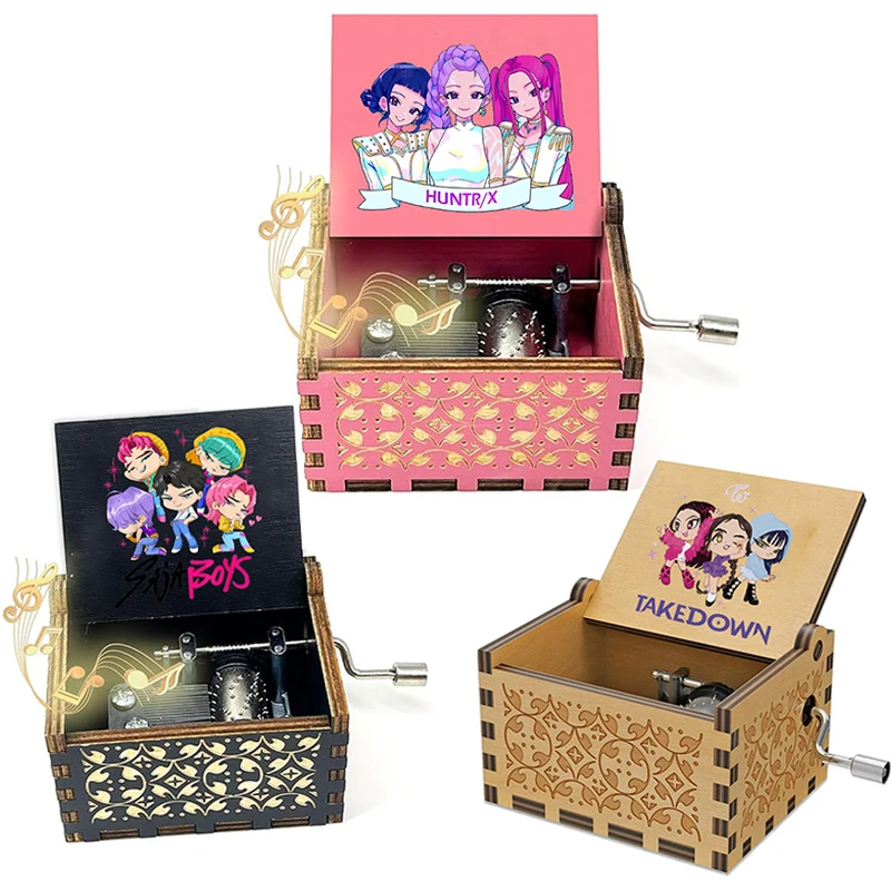 

KPop Охотники на демонов, деревянная музыкальная шкатулка для мальчиков и девочек, аниме, модная музыкальная шкатулка с ручным управлением, подарки на день рождения для детей