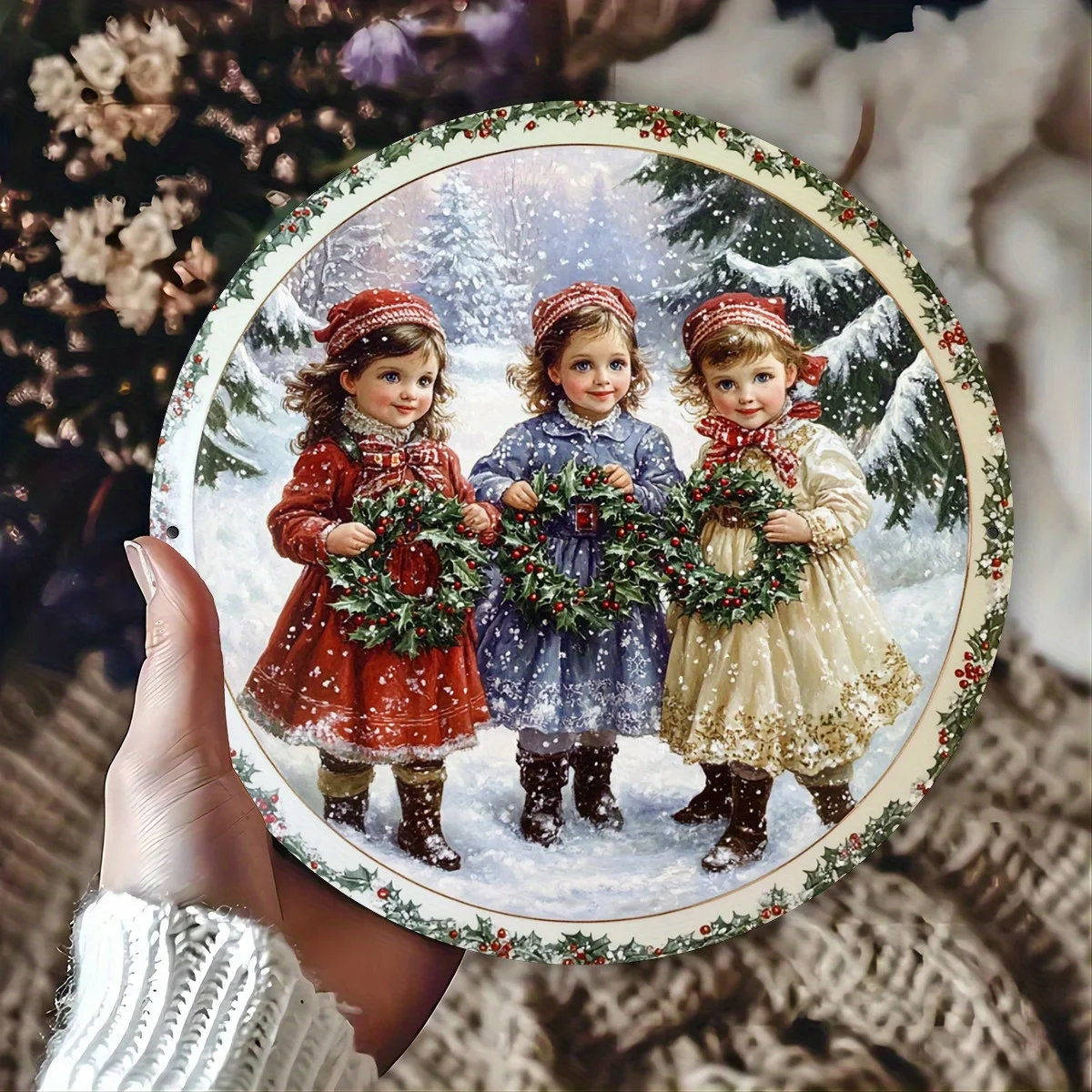 لافتة معدنية لمشهد عيد الميلاد الشتوي فيكتوريا، لوحة فنية جدارية عتيقة للعطلات، مناسبة لغرفة النوم وغرفة المعيشة والمدفأة والعطلات