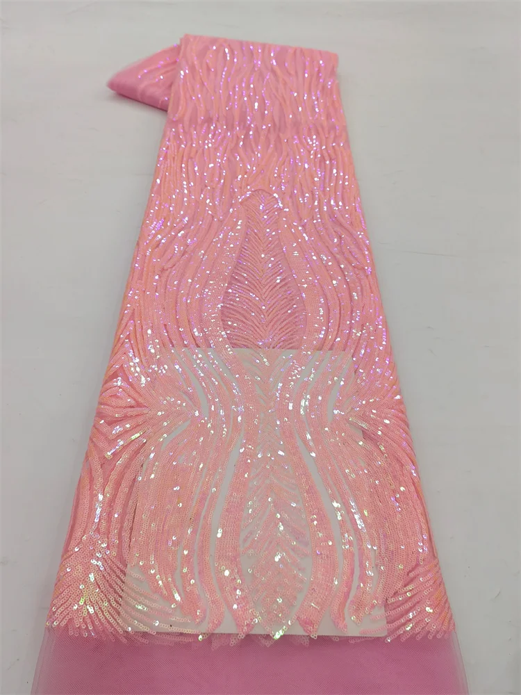 African Sequins Net Lace Fabric 2026 High Quality Swiss Voile Embroidery Tulle Laces 2.5 Yards For Sewing Party Dresses image 3