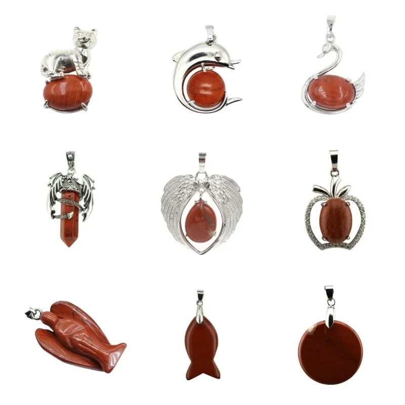 2PC Affordable  Wholesale Natural Stone Crystal Red Stone Column Pendant Hexagonal  Necklace Keychain Fashion  Accessories