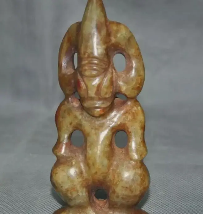 

5.8"Hongshan culture hetian old jade Carve fengshui weird sun god Helios statue