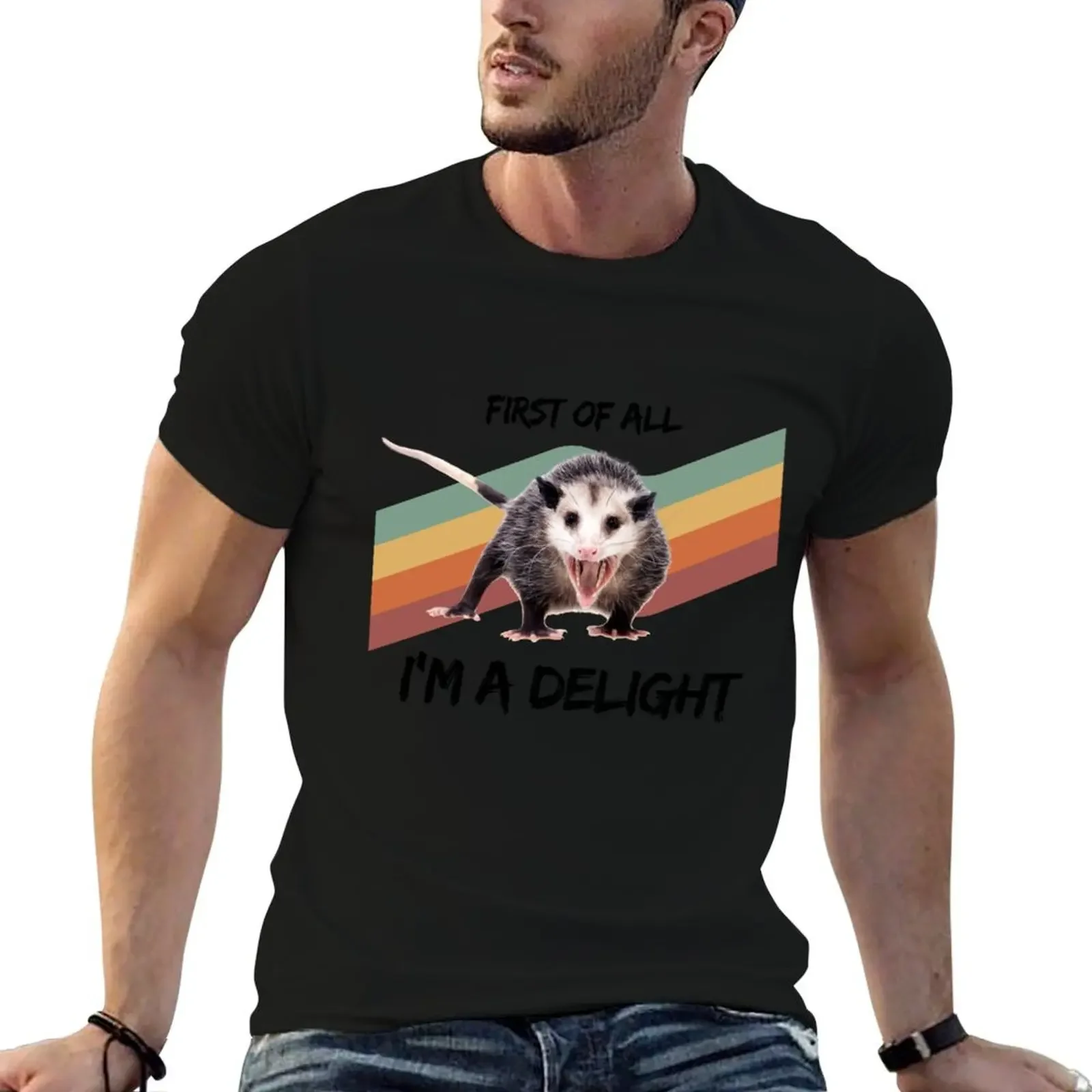 First Of All I'm A Delight Vintage Realistic Angry Opossum T-Shirt customs design your own man t shirt Men's t-shirt