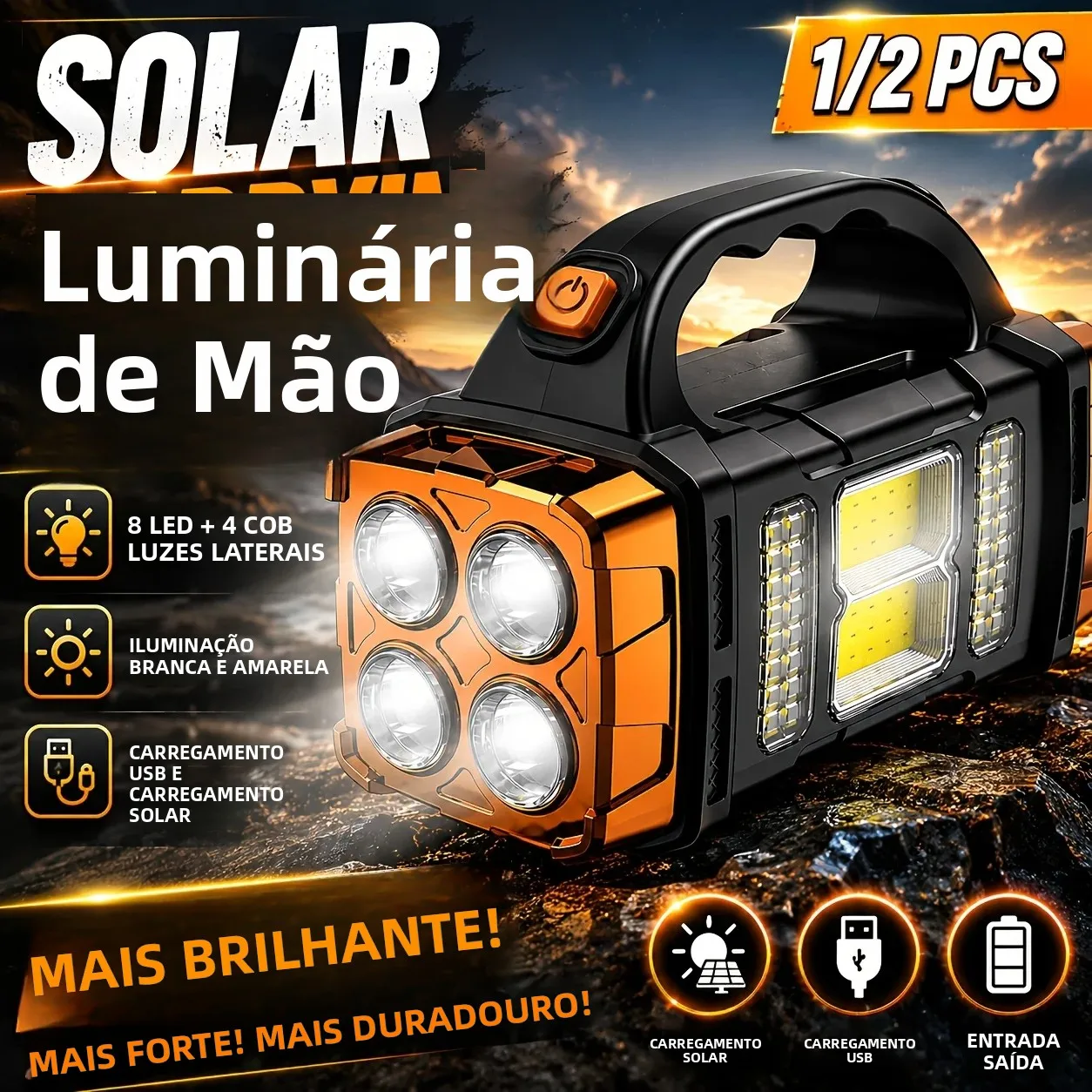 lanterna-led-cob-recarregavel-por-usb-a-prova-d'Agua-portatil-lanterna-solar-para-camping-com-power-bank-integrado-para-uso-externo