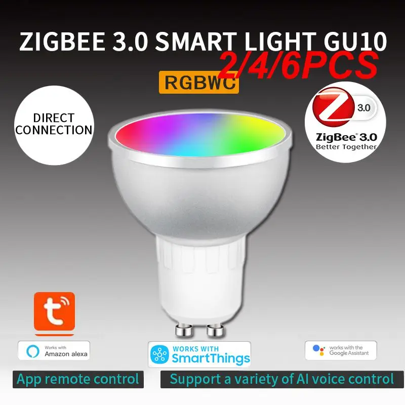 

2/4/6 шт. 3,0 умная лампа RGB + CW Dimmable Tuya GU10 умная лампа Голосовое управление работает с приложением SmartThings Alexa