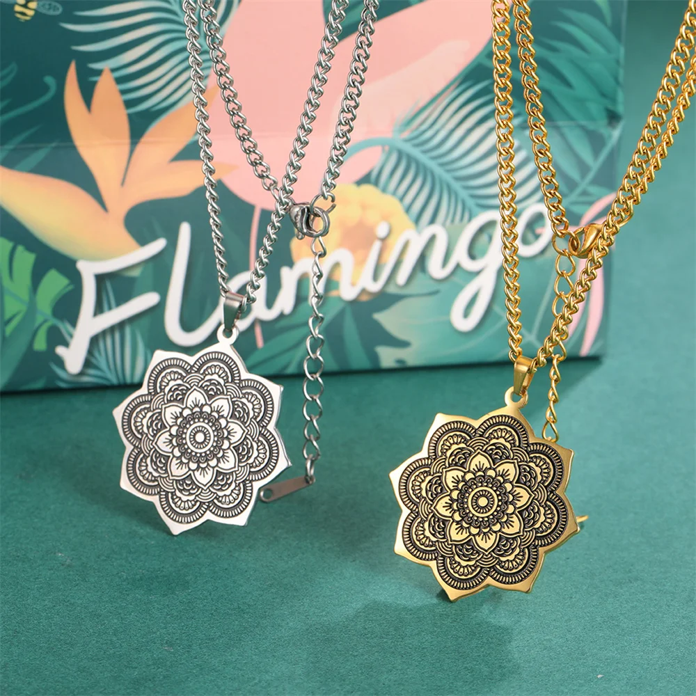 EUEAVAN Vintage Mandala Lotus Flower Pendant Necklaces Elegent Yoga Buddhism Necklace Wicca Sacred Geometry Fashion Jewelry Gift