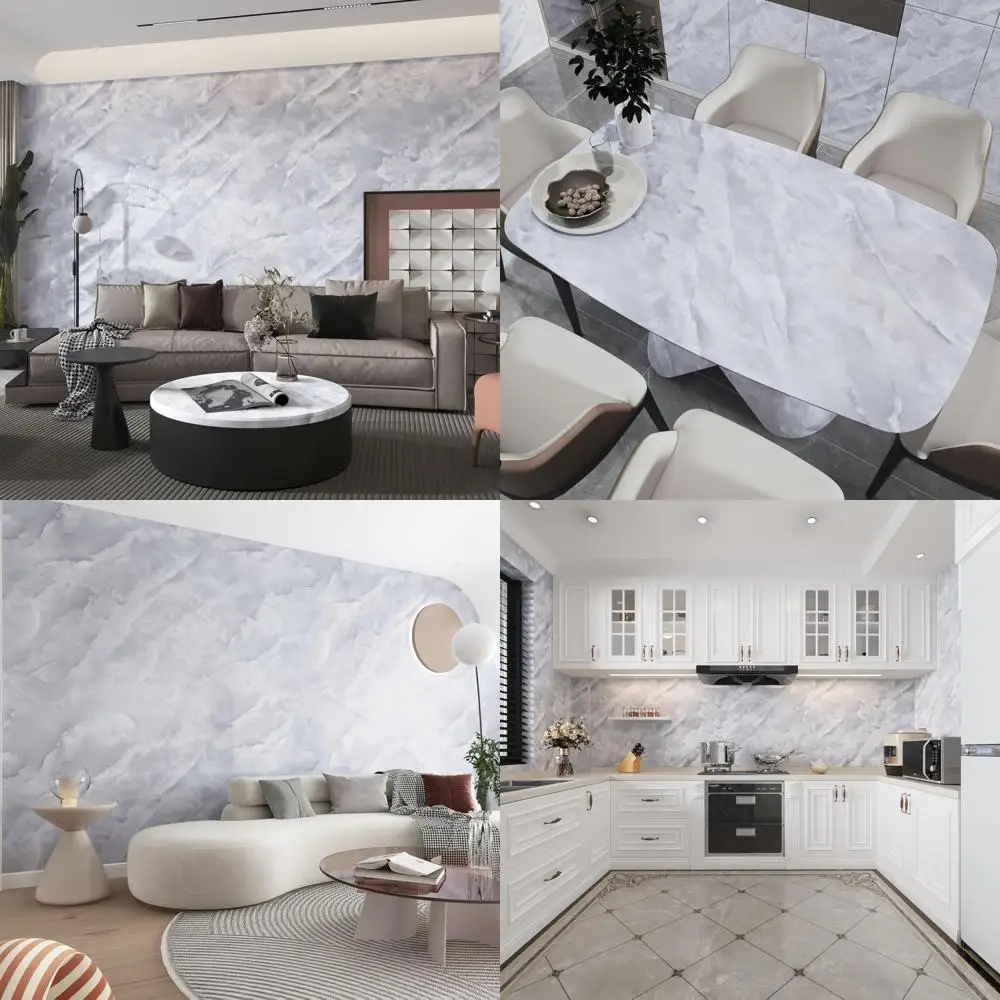 ورق اتصال قابل للتقشير واللصق بمظهر رخامي رمادي مقاوم للماء للجدار الكبير والكونترتوب، سميك ومتين مقاس 31 × 354 بوصة