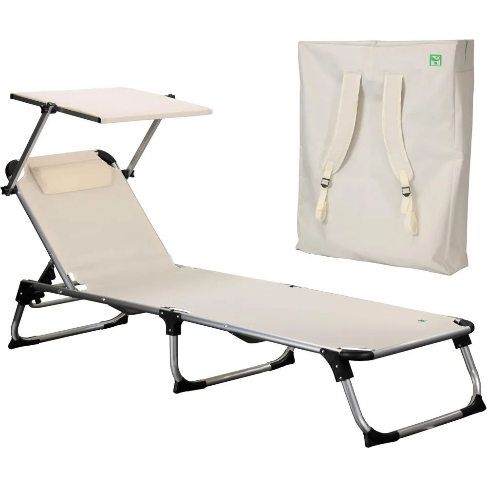 Tumbona plegable liviana, cojín de aluminio y bolso tipo mochila (beige), sillas de playa
