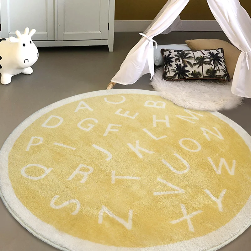 Nordic Round Cartoon Carpet Home Bedroom Bedside Children\'s Room Cute Letters Simple Thickened Plush Rugs Sofa Coffee Table Rug