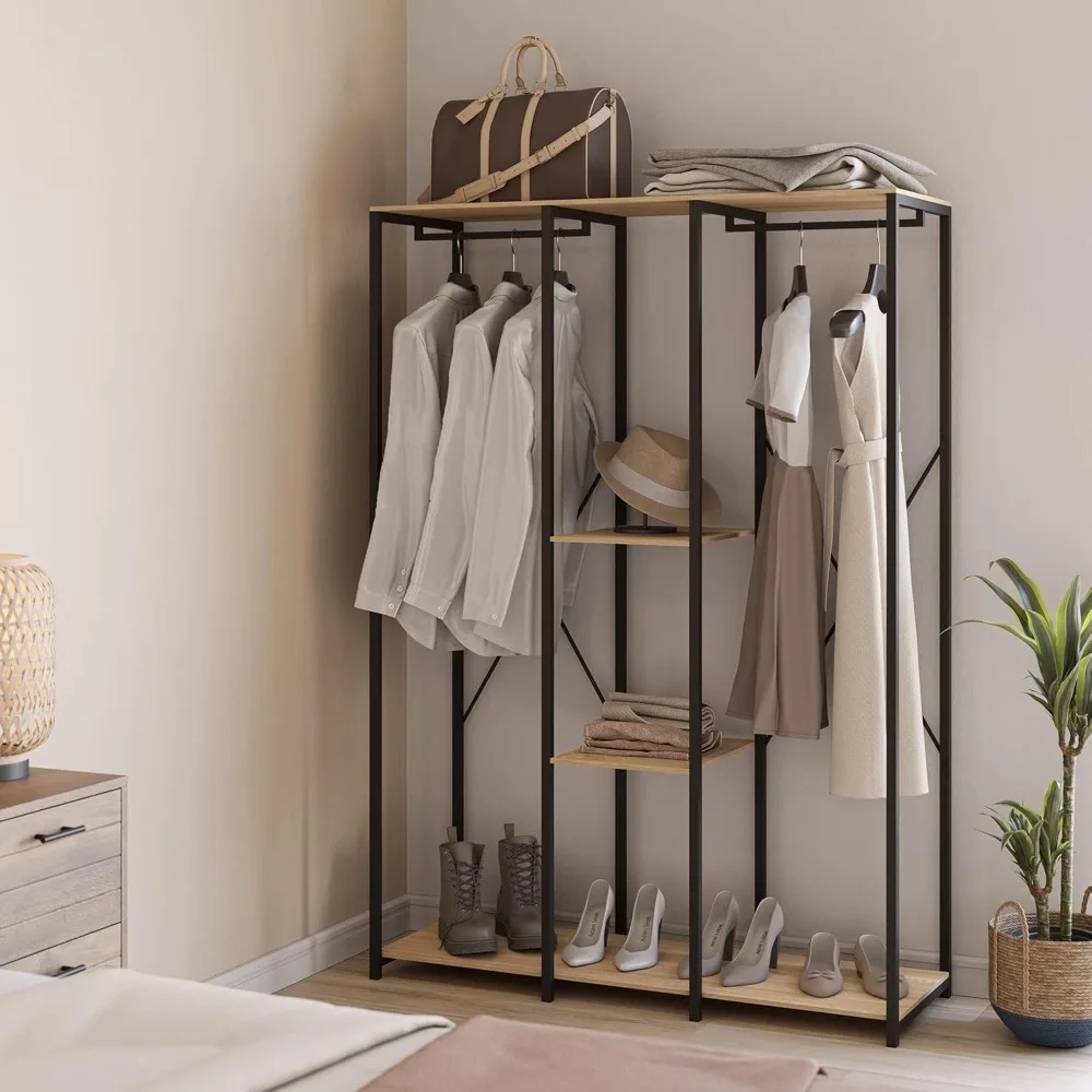 Armario vestidor Jana 3 estantes 2 Barras, Color Owl/Negro, 120 cm (Ancho) 40,4 cm (Profundo) 167 cm (Altura)