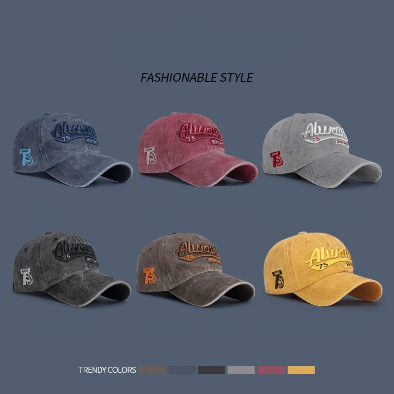 New Three-Dimensional Embroidery Soft Washed Cotton Distressed Hat Men's Letter Tide Men Outdoor Fashion Faded Baseball Cap