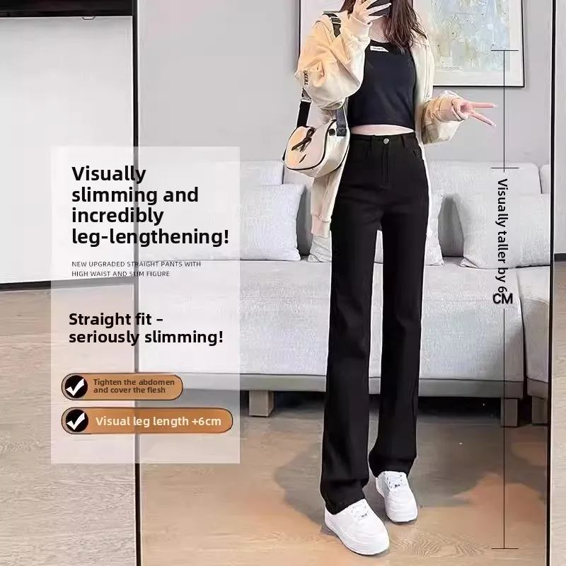 Vita alta Fce Foderato Thi Bla Gamba dritta Jeans a vita alta Donna Autunno Inverno Dimagrante Allungamento Larghezza caviglia Tubo...