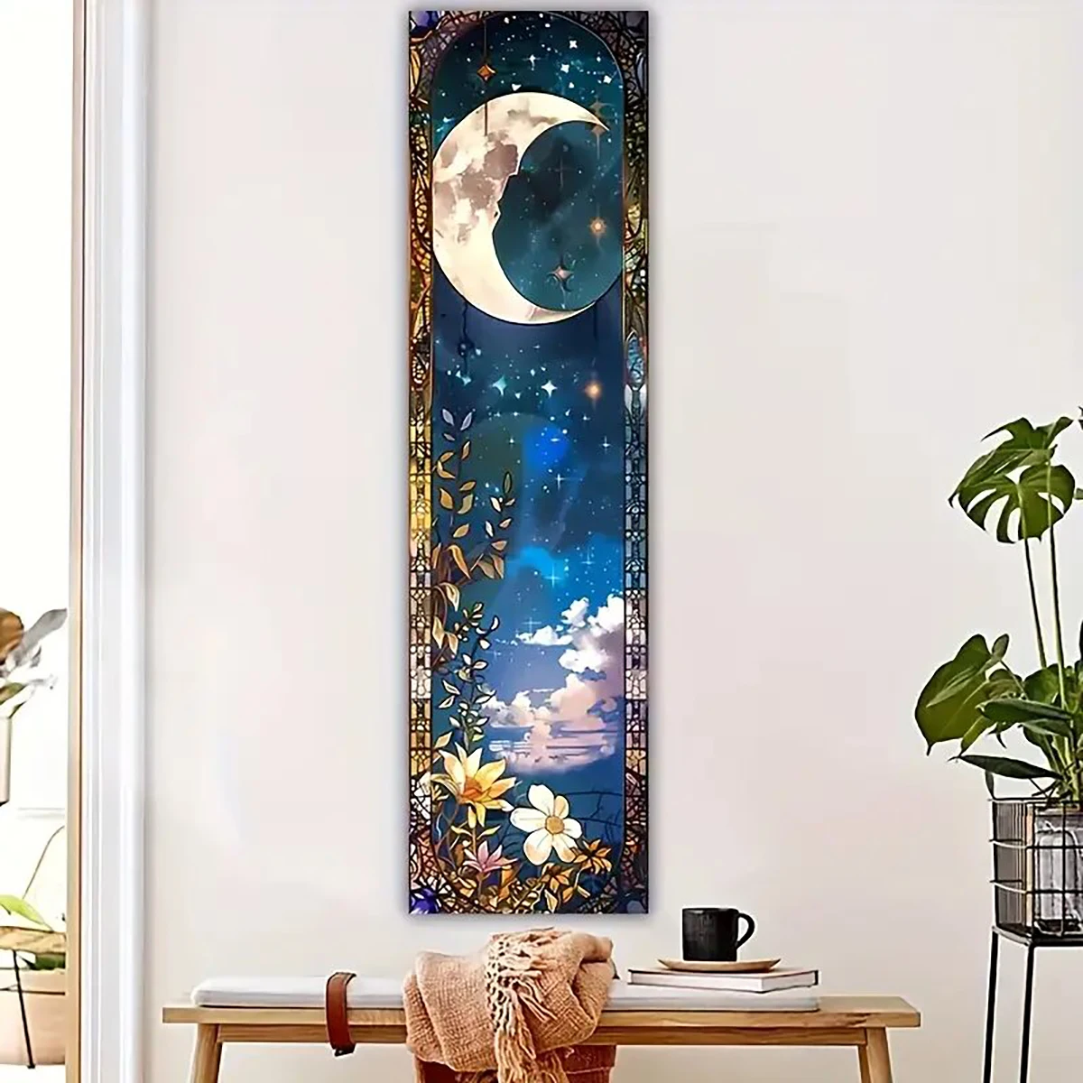 40x150cm Floral Plants Chart Vertical Tapestry Sun Moon Wall Hanging Reference Illustrative Botanical Art Flowers Home Decor