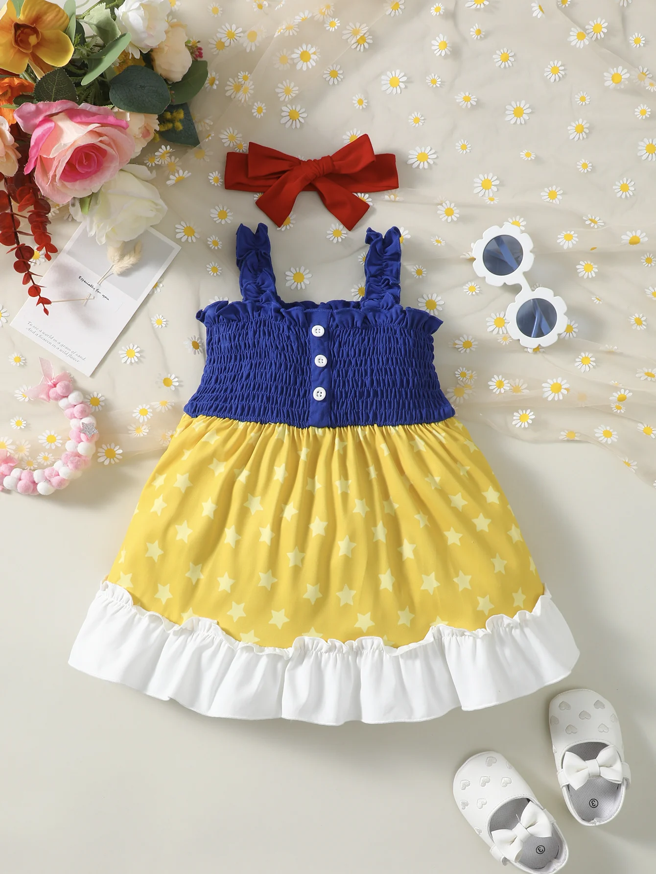 

Baby Girl Ruffled Edges Color Blocked Princess Dress+Headband Cute Baby girl Amusement Park Dress fit 0-3 Year Toddler Summer