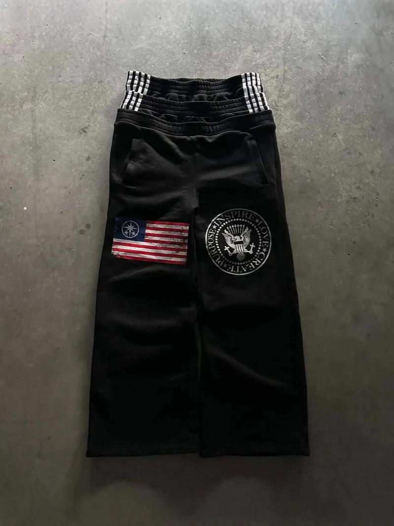 Loose Fit Printed Sweatpants ex Casual Spor Trousers Street Sle Bla Inkling High Street Faion Long Pants