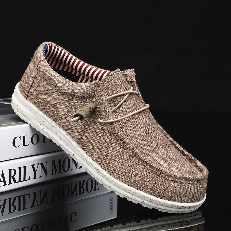 Men Casual Shoes Slip on Denim-blue Canvas Loafers Comfortable Walking Flats for Man Dude Non Slip Soft  Sneakers Summer
