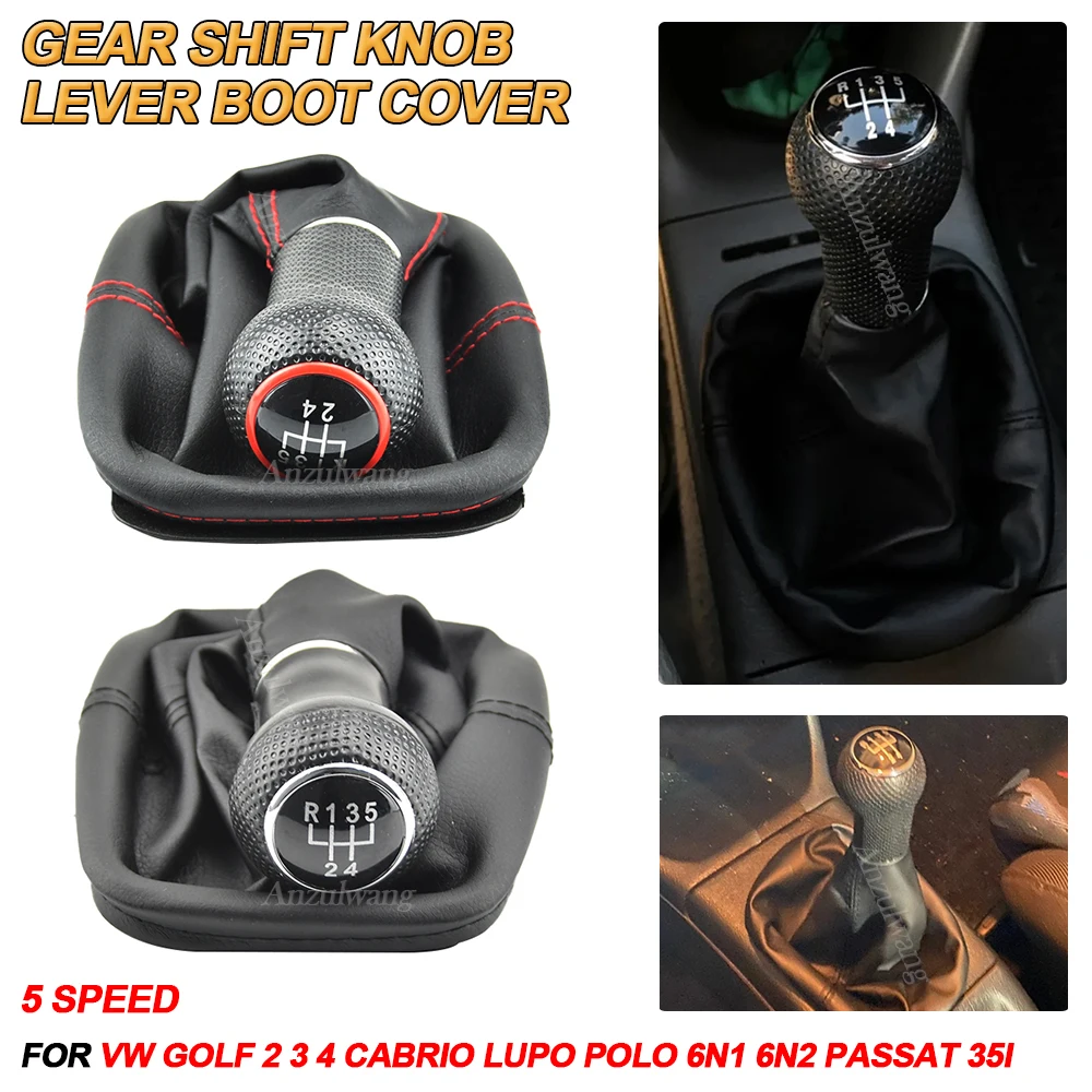 

New 5 Speed Car Gear Stick Shift Knob With Leather Boot For VW Golf 2 3 4 Cabrio Polo 6N Passat 35i Car-Styling