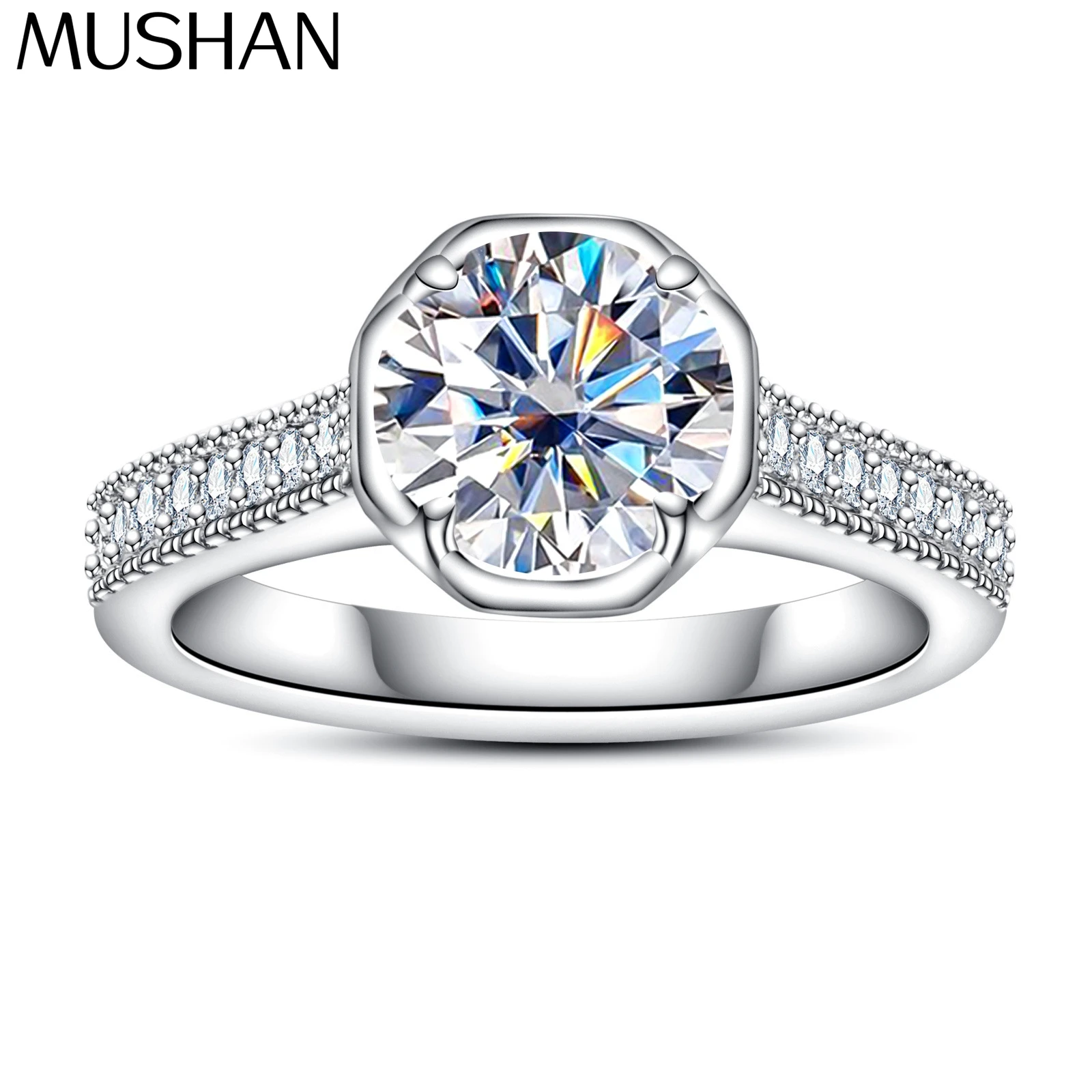 

MuShan Luxury Jewelry 925 Sterling Silver Ring Brilliant Moissanite Delicate Ring for Her 18K Gold Plated MST Patent Jewellery