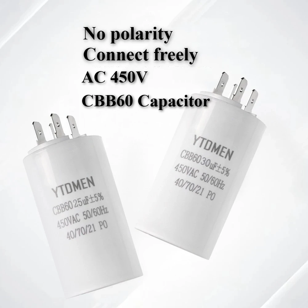 CBB60 Starting Capacitor Dual Insert Motor 4pin AC 450V Replacement Motor Run Capacitors 4UF 5UF 6UF 8UF 12UF 16UF 20UF 60UF