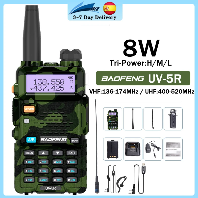 Baofeng UV 5R Walkie Talkie 8W Dual Band VHF UHF FM Long Range Two Way Radio Camouflage Handheld Transceiver Portable Ham Radios