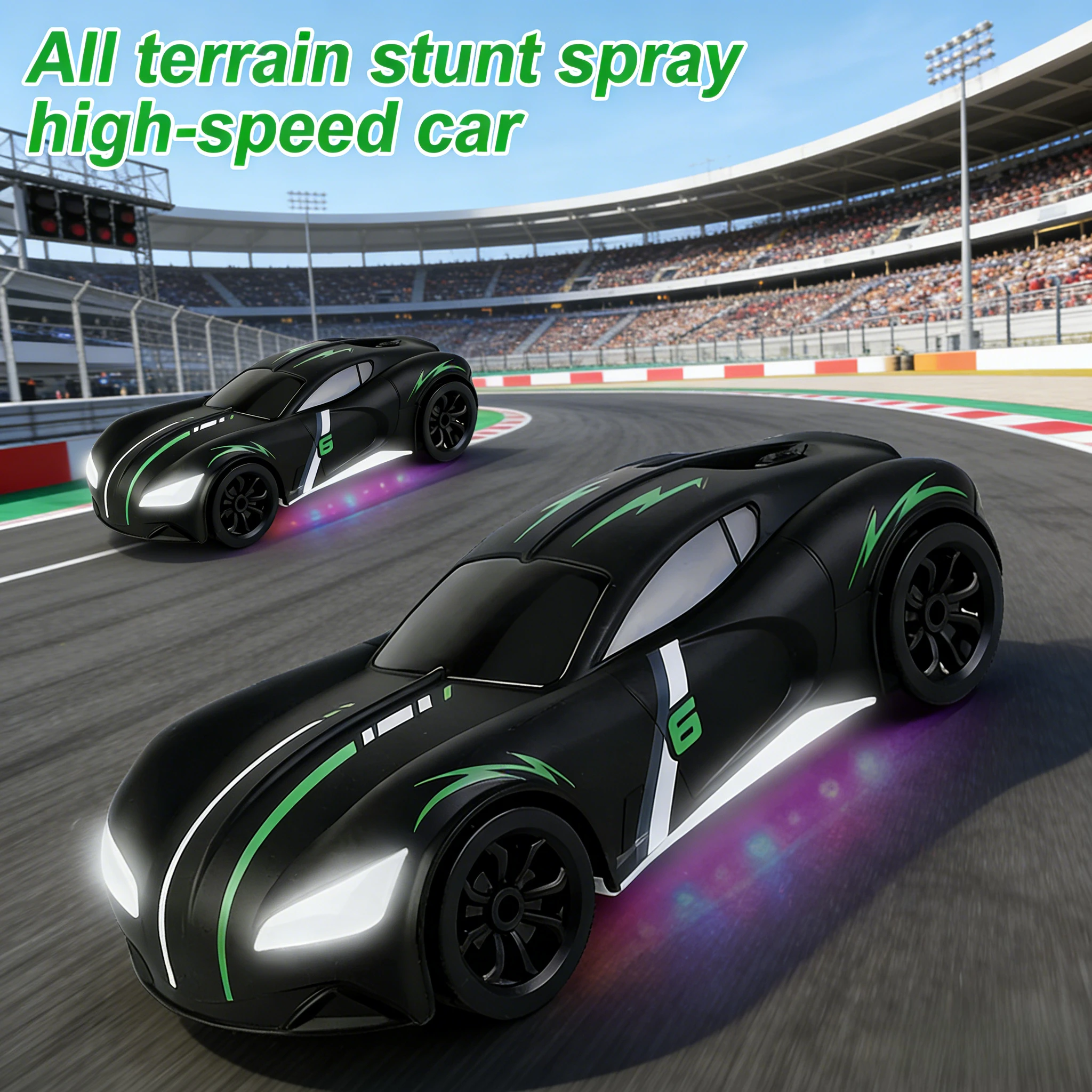 سيارة سباق رذاذ مزدوجة التحكم عن بعد (2.4 جيجا قابلة لإعادة الشحن) مناسبة لسيارات الألعاب الكهربائية عالية السرعة لجميع الأعمار