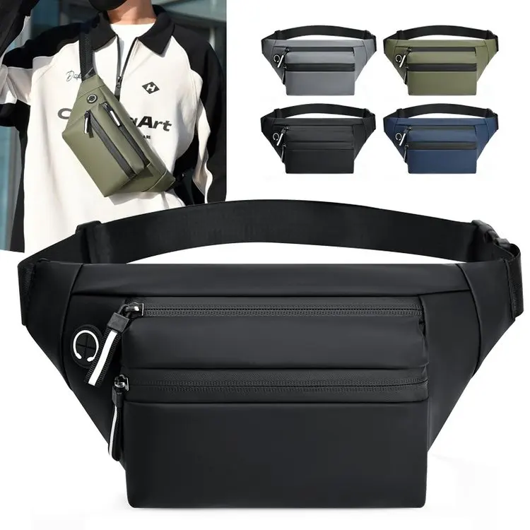 Nuevo Riñonera grande de tela de buey impermeable multicapa para hombre, monedero de negocios, bolso cruzado de pecho para viaje