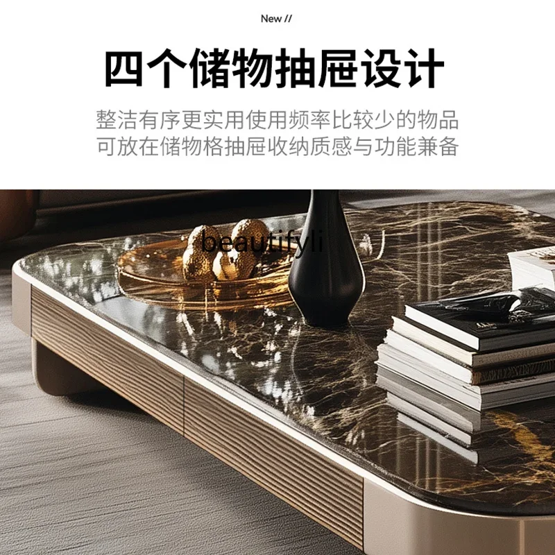 

Light luxury high-grade supercrystalline stone coffee table marble modern household solid wood coffee table customization02A