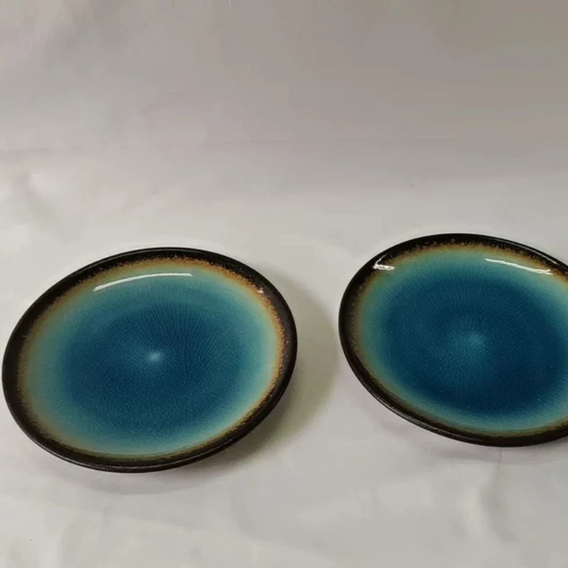 Crackle Glaze Ceramic Dinner Plate, Japanese Style Round Serving Dish for Salad Pasta Appetizer, Dishwasher Safe Daily Tableware