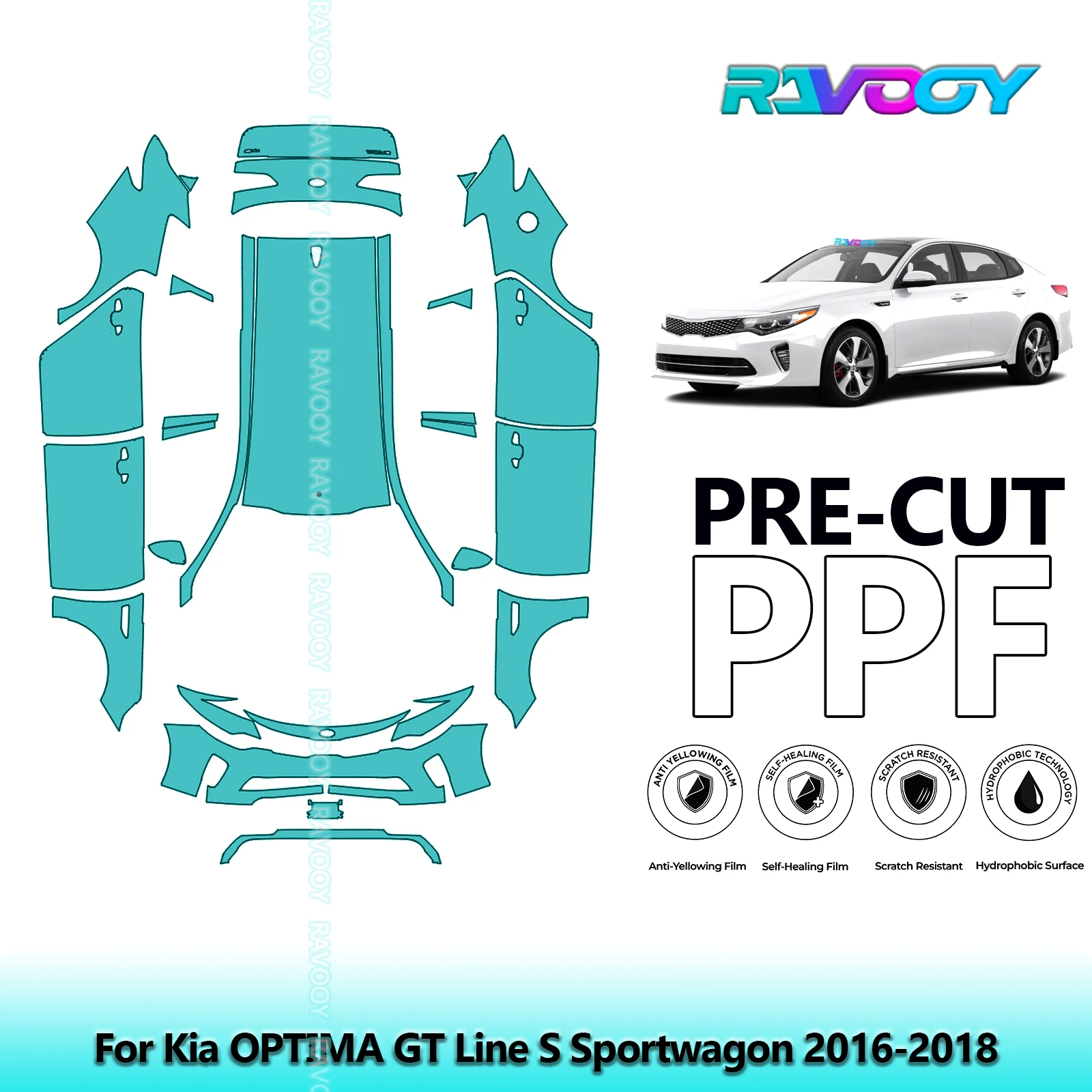 RAVOOY 8.5Mil Custom-Fit Precut TPU PPF Full Vehicle Clear Bra Stone Guard EU UK For Kia OPTIMA GT Line S Sportwagon 2016-2018