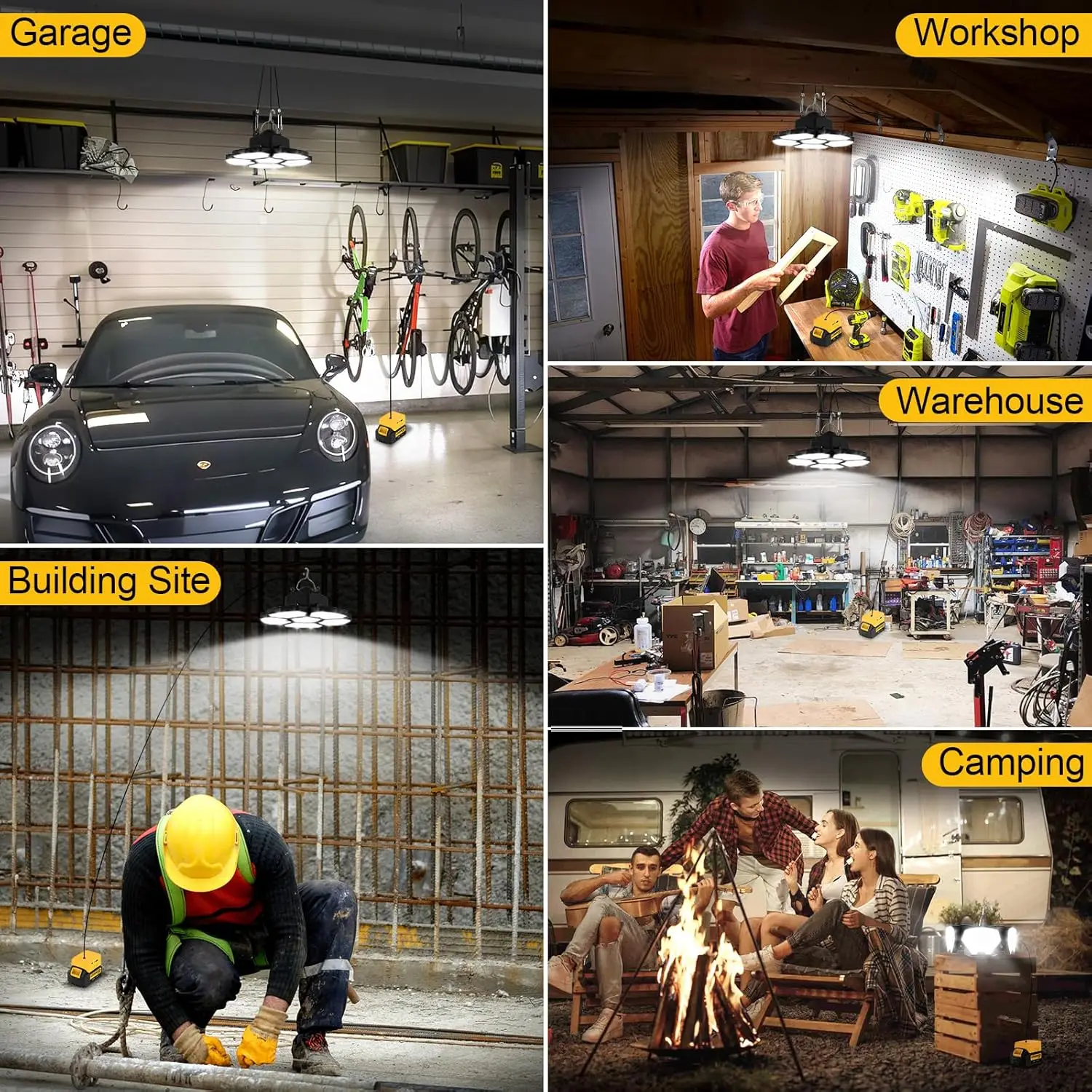 Battery Operated Shed Lights Outdoor Camping LED Work Light for DeWalt 6000K 20V Job Site Car Repair Garage Emergency Floodlight