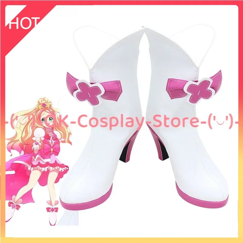 KiraKira Cure Flora Cosplay Shoes Halloween Carnival Boots PU Leather Shoes Cosplay Prop Custom Made