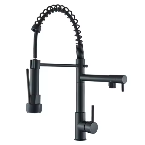 Rozin Black Spring Pull Down Kitchen Sink Faucet Deck Mounted Dual Spout Hot &amp; Cold Water Mixer Tap Crane,Single Handle,SUS 304