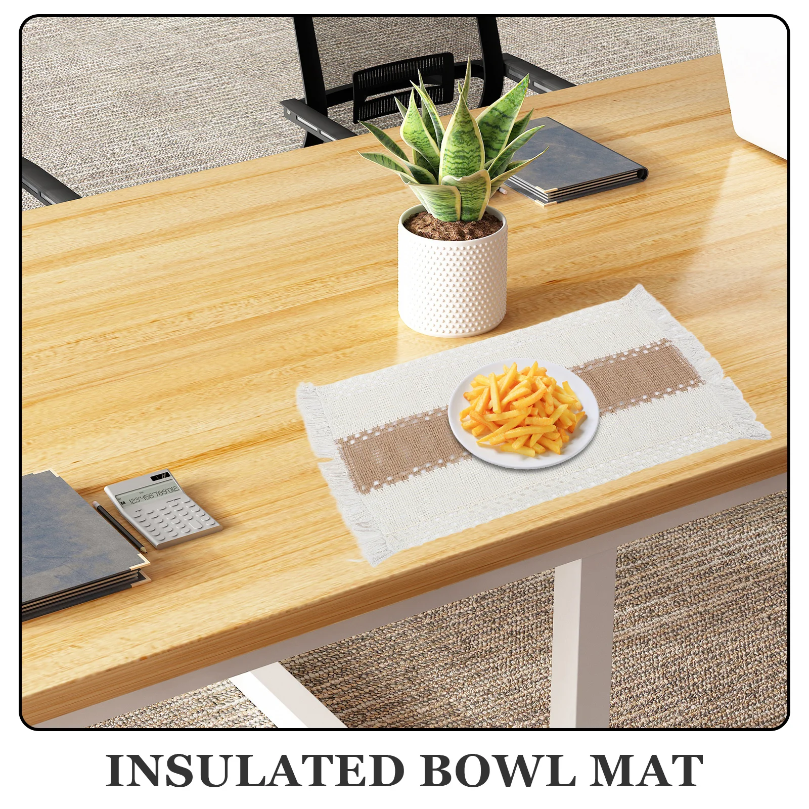 8 قطعة المفارش القطن الكتان المنسوجة شرابة مقاومة للحرارة المضادة للحرق مستطيلة الجدول الحصير غرفة الطعام المطبخ المفارش مجموعة من 8 #4