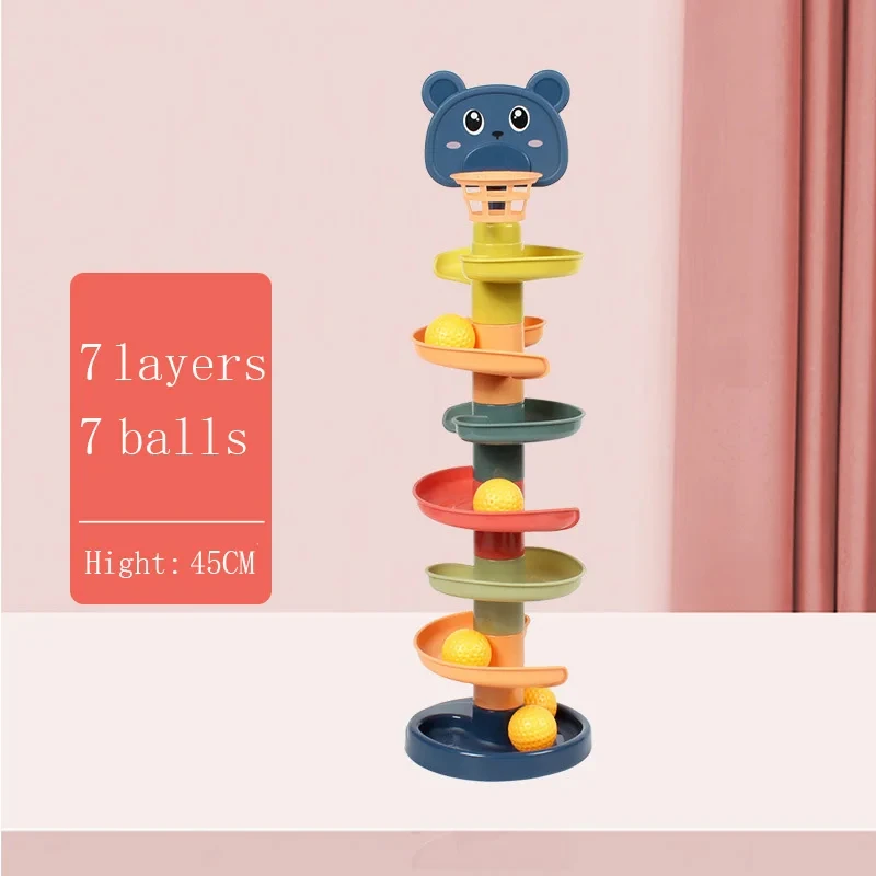 Montessori  Children Spin Track Toys Rolling Ball Pile Tower Children Early Educational Puzzle Toys Track Stacking Sliding Toys
