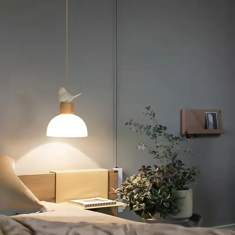 

Wooden pendant lamp Nordic single-headed design pendant lamps three-headed long-line pendant lights modern bedroom pendant light