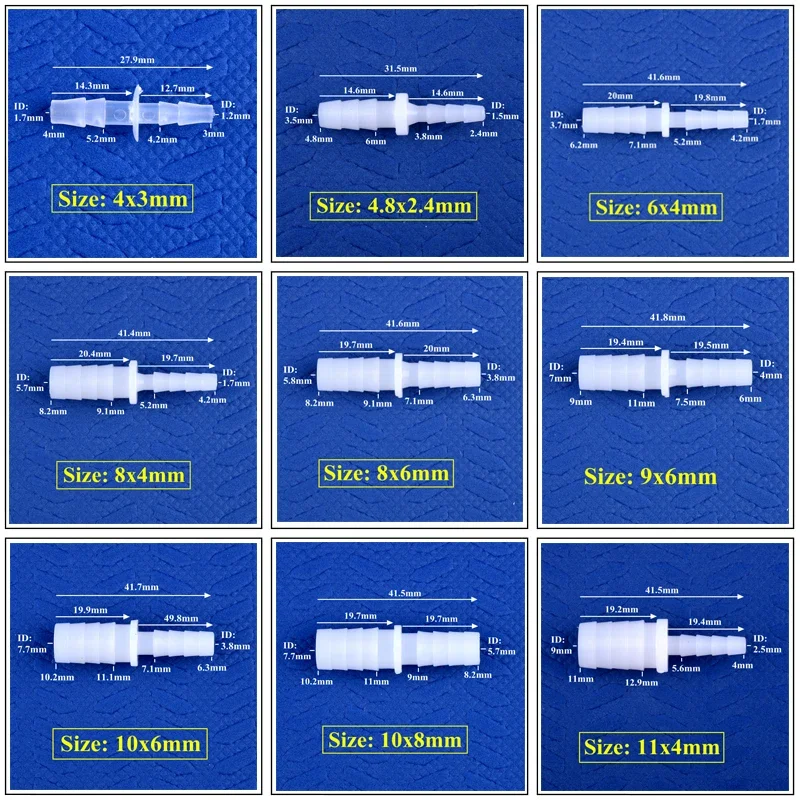10pcs 4~12mm To 2.4~9mm White PE Pagoda Reducing Direct Connectors Aquarium Tank Air Pump Adapter Micro Irrigation Hose Joint
