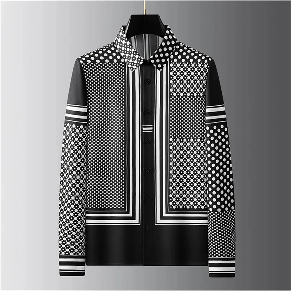 Luxury Printed Shirt Men's Long Sleeve Slim Casual Shirt High Quality Fashionable Popular Extra Large Size No-Iron Men's XS-6XL